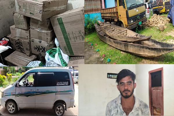 জৈন্তাপুরে পুলিশের অভিযানে বিপুল পরিমাণ ভারতীয় পণ্য জব্দ, আটক ১