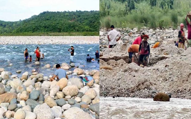 ভোলাগঞ্জে প্রকাশ্যে সাদা পাথর লুটপাট